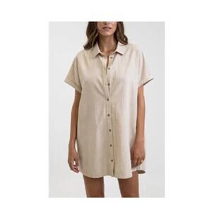 Rhythm Women's Linen Shirt Dress in Sand Size XS